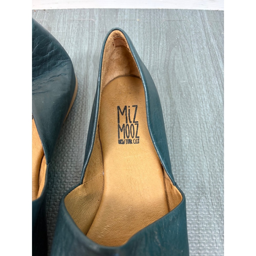 Miz Mooz Kimmy Flats US 7.5 38 Teal Blue Leather D'Orsay Slip On Almond Toe Fall - Picture 3 of 10
